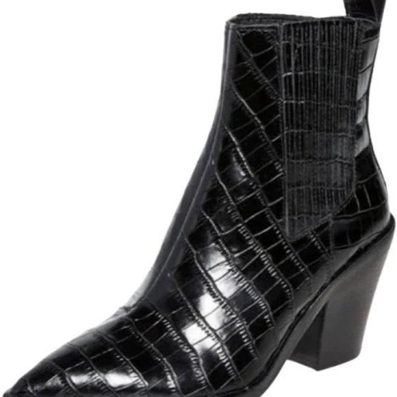 Alice + Olivia Westra Croc Embossed Leather Ankle Boots in Black 40 (9.5,10)